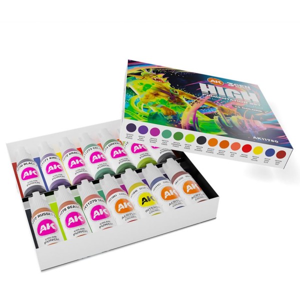 AK Interactive - 3rd Generation Acrylics Set - HIGH PIGMENTATION (Colour Punch) – 14 COLORS