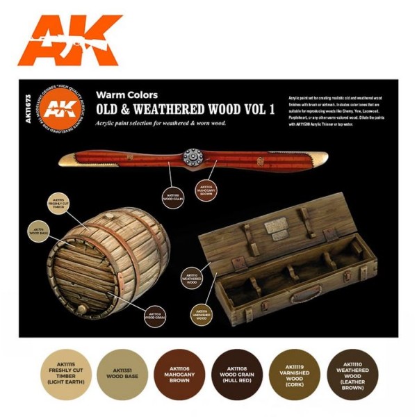 AK Interactive - 3rd Generation Acrylics Set - Old and Weathered Wood - Volume 1