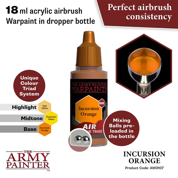 Clearance - The Army Painter - Warpaints AIR - Incursion Orange Clearance - The Army Painter - Warpaints AIR - Incursion Orange