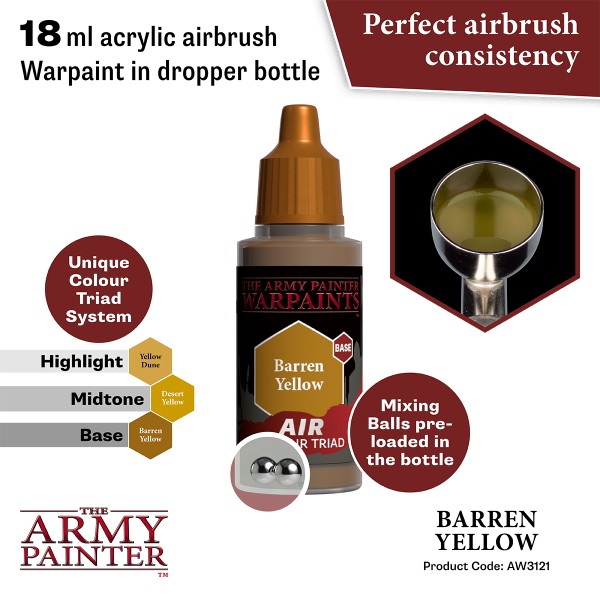 Clearance - The Army Painter - Warpaints AIR - Barren Yellow Clearance - The Army Painter - Warpaints AIR - Barren Yellow