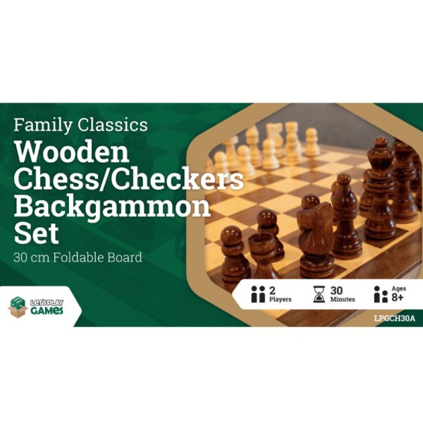 Clearance - LPG Gaming - Family Classics - Wooden Folding Chess / Checkers / Backgammon Set (30cm)