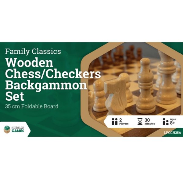 Clearance - LPG Gaming - Family Classics - Wooden Folding Chess / Checkers / Backgammon Set (35cm)